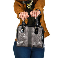 Hawaiian Art Flower Tribal with Lei Shoulder Handbag Palaka Pattern Grayscale - Polynesian Pride