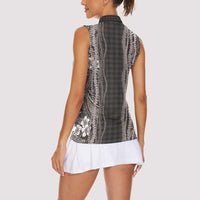 Hawaiian Art Flower Tribal with Lei Women Sleeveless Polo Shirt Palaka Pattern Grayscale - Polynesian Pride