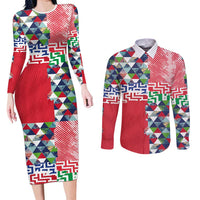 Hawaiian Floral Kakau Tropical Leaves-Sporty Style Couples Matching Long Sleeve Bodycon Dress and Long Sleeve Button Shirt