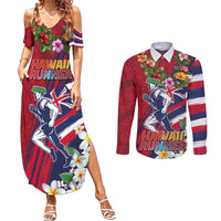 Hawaii Runner-Kakau Art with Lei and Plumeria Couples Matching Summer Maxi Dress and Long Sleeve Button Shirt