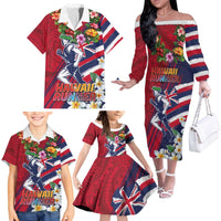 Hawaii Runner-Kakau Art with Lei and Plumeria Family Matching Off The Shoulder Long Sleeve Dress and Hawaiian Shirt