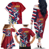 Hawaii Runner-Kakau Art with Lei and Plumeria Family Matching Off The Shoulder Long Sleeve Dress and Hawaiian Shirt