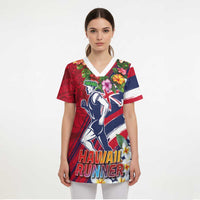 Hawaii Runner-Kakau Art with Lei and Plumeria Scrub Top - Polynesian Pride