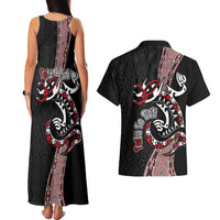 Aotearoa Toitu Te Tiriti Taniko Couples Matching Tank Maxi Dress and Hawaiian Shirt Maori Taniwha Haka - Honour the Treaty
