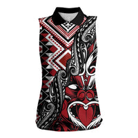 Aotearoa Maori Moko Art with Taniko Half Style Women Sleeveless Polo Shirt