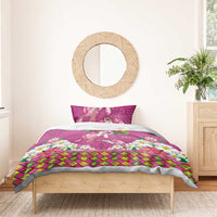 Hawaiian Lei Turtle and Plumeria Bedding Set Polynerian Art Tattoo-Plum Pink Color