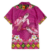 Hawaiian Lei Turtle and Plumeria Family Matching Long Sleeve Bodycon Dress and Hawaiian Shirt Polynerian Art Tattoo-Plum Pink Color