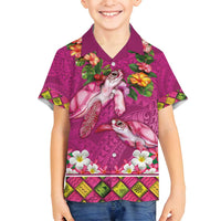Hawaiian Lei Turtle and Plumeria Family Matching Off Shoulder Maxi Dress and Hawaiian Shirt Polynerian Art Tattoo-Plum Pink Color