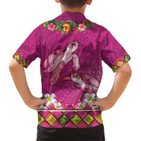 Hawaiian Lei Turtle and Plumeria Kid Hawaiian Shirt Polynerian Art Tattoo-Plum Pink Color