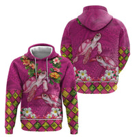 Hawaiian Lei Turtle and Plumeria Zip Hoodie Polynerian Art Tattoo-Plum Pink Color