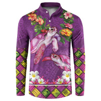 Hawaiian Lei Turtle and Plumeria Button Sweatshirt Polynerian Art Tattoo-Mauve Color