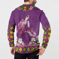 Hawaiian Lei Turtle and Plumeria Button Sweatshirt Polynerian Art Tattoo-Mauve Color