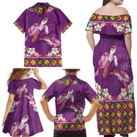 Hawaiian Lei Turtle and Plumeria Family Matching Off Shoulder Maxi Dress and Hawaiian Shirt Polynerian Art Tattoo-Mauve Color