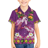 Hawaiian Lei Turtle and Plumeria Family Matching Off Shoulder Short Dress and Hawaiian Shirt Polynerian Art Tattoo-Mauve Color