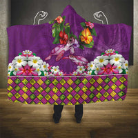 Hawaiian Lei Turtle and Plumeria Hooded Blanket Polynerian Art Tattoo-Mauve Color