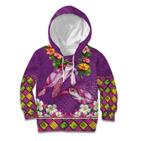 Hawaiian Lei Turtle and Plumeria Kid Hoodie Polynerian Art Tattoo-Mauve Color