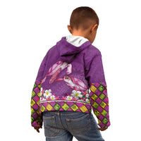 Hawaiian Lei Turtle and Plumeria Kid Hoodie Polynerian Art Tattoo-Mauve Color