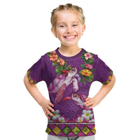 Hawaiian Lei Turtle and Plumeria Kid T Shirt Polynerian Art Tattoo-Mauve Color