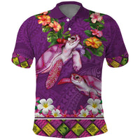 Hawaiian Lei Turtle and Plumeria Polo Shirt Polynerian Art Tattoo-Mauve Color
