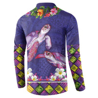 Hawaiian Lei Turtle and Plumeria Button Sweatshirt Polynerian Art Tattoo-Navy Color