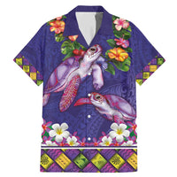 Hawaiian Lei Turtle and Plumeria Family Matching Mermaid Dress and Hawaiian Shirt Polynerian Art Tattoo-Navy Color