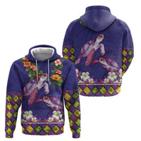 Hawaiian Lei Turtle and Plumeria Hoodie Polynerian Art Tattoo-Navy Color