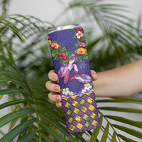 Hawaiian Lei Turtle and Plumeria Skinny Tumbler Polynerian Art Tattoo-Navy Color