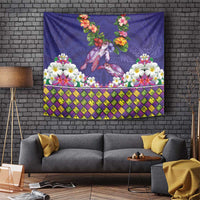 Hawaiian Lei Turtle and Plumeria Tapestry Polynerian Art Tattoo-Navy Color