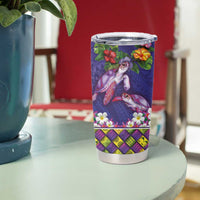 Hawaiian Lei Turtle and Plumeria Tumbler Cup Polynerian Art Tattoo-Navy Color