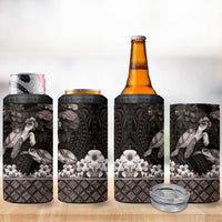 Hawaiian Lei Turtle and Plumeria 4 in 1 Can Cooler Tumbler Polynerian Art Tattoo-Grayscale Mode