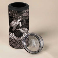 Hawaiian Lei Turtle and Plumeria 4 in 1 Can Cooler Tumbler Polynerian Art Tattoo-Grayscale Mode