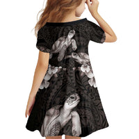 Hawaiian Lei Turtle and Plumeria Family Matching Off Shoulder Maxi Dress and Hawaiian Shirt Polynerian Art Tattoo-Grayscale Mode