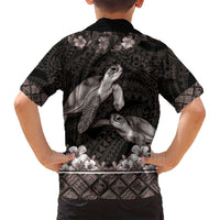 Hawaiian Lei Turtle and Plumeria Family Matching Tank Maxi Dress and Hawaiian Shirt Polynerian Art Tattoo-Grayscale Mode