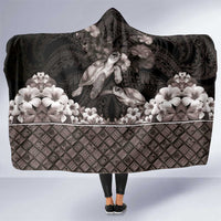 Hawaiian Lei Turtle and Plumeria Hooded Blanket Polynerian Art Tattoo-Grayscale Mode
