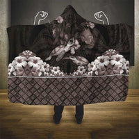 Hawaiian Lei Turtle and Plumeria Hooded Blanket Polynerian Art Tattoo-Grayscale Mode