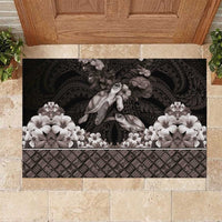 Hawaiian Lei Turtle and Plumeria Rubber Doormat Polynerian Art Tattoo-Grayscale Mode