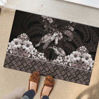 Hawaiian Lei Turtle and Plumeria Rubber Doormat Polynerian Art Tattoo-Grayscale Mode