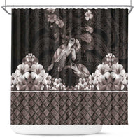 Hawaiian Lei Turtle and Plumeria Shower Curtain Polynerian Art Tattoo-Grayscale Mode