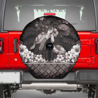Hawaiian Lei Turtle and Plumeria Spare Tire Cover Polynerian Art Tattoo-Grayscale Mode
