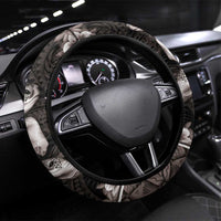Hawaiian Lei Turtle and Plumeria Steering Wheel Cover Polynerian Art Tattoo-Grayscale Mode LT03 Universal Fit Black - Polynesian Pride