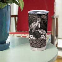 Hawaiian Lei Turtle and Plumeria Tumbler Cup Polynerian Art Tattoo-Grayscale Mode