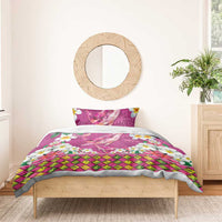 Hawaiian Plumeria and Humpback Whales Bedding Set Polynerian Art Tattoo-Plum Pink Color LT03 - Polynesian Pride