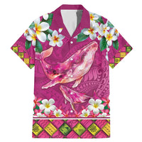 Hawaiian Plumeria and Humpback Whales Family Matching Mermaid Dress and Hawaiian Shirt Polynerian Art Tattoo-Plum Pink Color