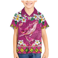 Hawaiian Plumeria and Humpback Whales Family Matching Mermaid Dress and Hawaiian Shirt Polynerian Art Tattoo-Plum Pink Color