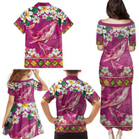 Hawaiian Plumeria and Humpback Whales Family Matching Puletasi and Hawaiian Shirt Polynerian Art Tattoo-Plum Pink Color