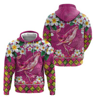 Hawaiian Plumeria and Humpback Whales Hoodie Polynerian Art Tattoo-Plum Pink Color