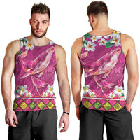 Hawaiian Plumeria and Humpback Whales Men Tank Top Polynerian Art Tattoo-Plum Pink Color