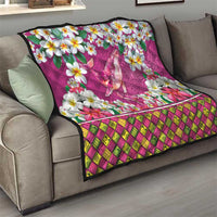 Hawaiian Plumeria and Humpback Whales Quilt Polynerian Art Tattoo-Plum Pink Color