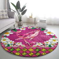 Hawaiian Plumeria and Humpback Whales Round Carpet Polynerian Art Tattoo-Plum Pink Color LT03 - Polynesian Pride