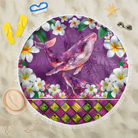 Hawaiian Plumeria and Humpback Whales Beach Blanket Polynerian Art Tattoo-Mauve Color